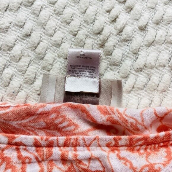 LOFT Coral & White Acanthus Pattern Blouse Cotton Lightweight Roomy Size M - Picture 8 of 10